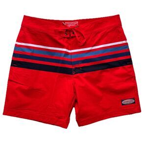 Vineyard Vines 7” Inseam Boardshorts Swim Trunks Red Blue Stripe Swim Shorts 34